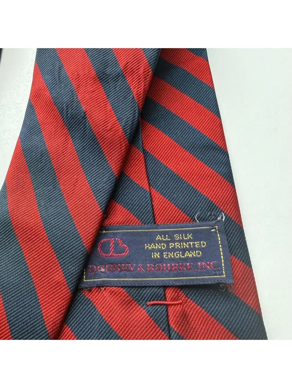 Vintage Dooney & Bourke Silk Tie Made in England Red Navy Stripe Prep Ivy Style